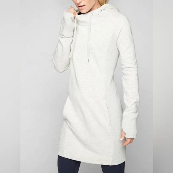 Athleta Hayes Long Sleeve Sweatshirt Hoodie Dress In Light Heather Gray - Picture 1 of 8